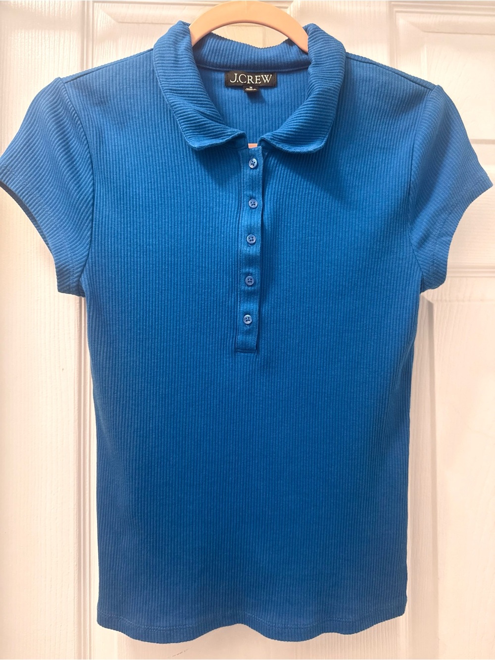 J. Crew Ribbed Short-Sleeve Polo in Blue